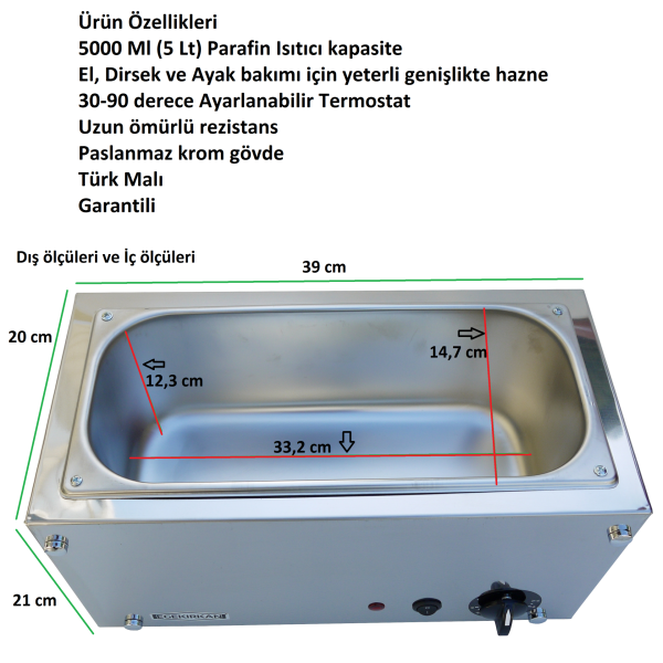 Egekırkan S560 5000Ml El Ayak Dirsek Parafin Makinesi Isıtıcı Parafin Kazanı (5Lt)